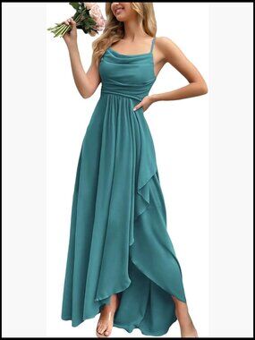 Elegant Formal Maxi Dress with Spaghetti Straps and Cowl Neck